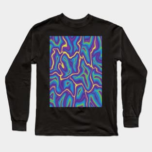 Abstract Retro Liquid Marble Swirl, Purple Blue Green Long Sleeve T-Shirt